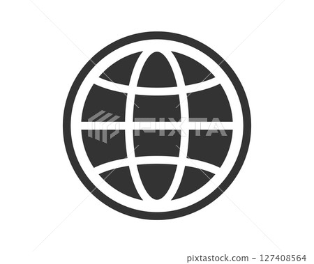 Clean, minimalist globe icon. Represents global reach, connectivity, or international business. Ideal for websites, apps, and presentations on global topics. 127408564