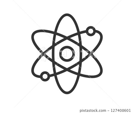 Clean line drawing of an atom. Represents science, physics, chemistry, and the building blocks of life. Use for educational materials or web design. Clean line drawing of an atom. Represents science, physics, chemistry, and the building blocks of life. Use for educational materials or web design. 127408601