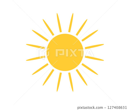 Vibrant yellow sun graphic with radiating rays. Represents warmth, summer, energy, and positivity. Ideal for weather forecasts, vacation promotions, or kids designs. Vibrant yellow sun graphic with radiating rays. Represents warmth, summer, energy, and positivity. Ideal for weather forecasts, vacation promotions, or kids designs. 127408631