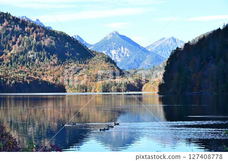 Alpsee, a beautiful lake at the foot of Neuschwanstein Castle, near Fussen, Bavaria, Germany Alpsee, a beautiful lake at the foot of Neuschwanstein Castle, near Fussen, Bavaria, Germany 127408778
