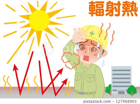 中暑_輻射熱_穿著工作服在戶外工作的人_帶文字 中暑_輻射熱_穿著工作服在戶外工作的人_帶文字 127408903