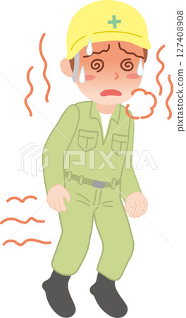 A person wearing work clothes staggering with heatstroke_whole body 127408908