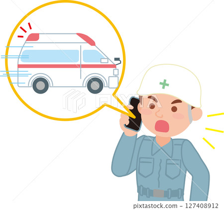 呼叫救護車_戴著頭盔和工作服的人 127408912