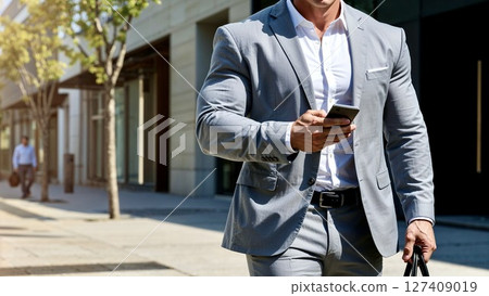 時尚的商人在夏日的陽光下閃耀 時尚的商人在夏日的陽光下閃耀 127409019