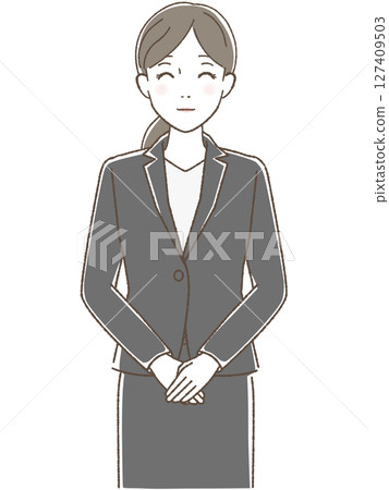 一位身著西裝、面帶微笑的女士面朝前方 一位身著西裝、面帶微笑的女士面朝前方 127409503