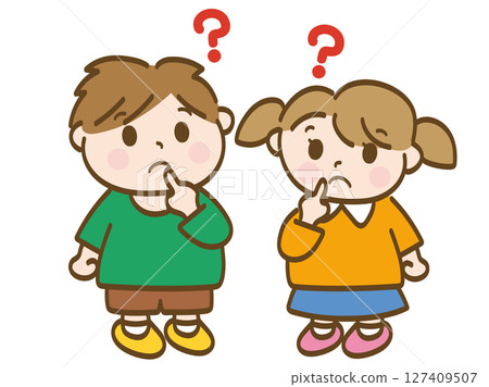 Full-body illustration of a boy and girl wondering 127409507