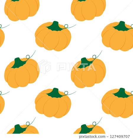 Hand Drawn Colorful Pumpkin with tendril Seamless Pattern Thanksgiving Holiday Backdrop Texture idea 127409707