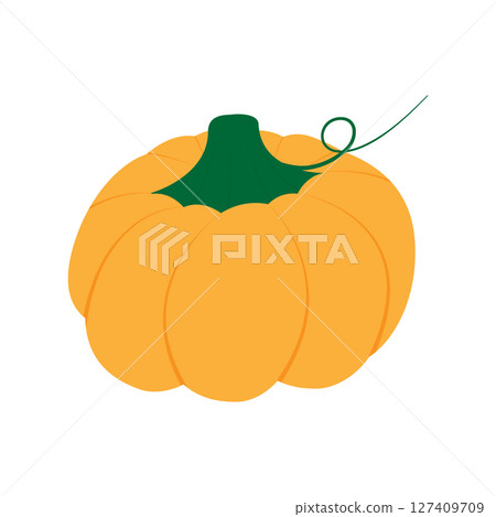 Colorful Hand drawn Ripe Pumpkin with tendril Sticker Icon Autumn Holidays Minimalist Design element 127409709