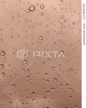 New 2025 trending 17-1230 Mocha Mousse color. Raindrops on glasstexture background wallpaper 127409783