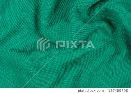 Close-Up of Abstract Green Emerald Cotton Textile Surface Top View 127409798
