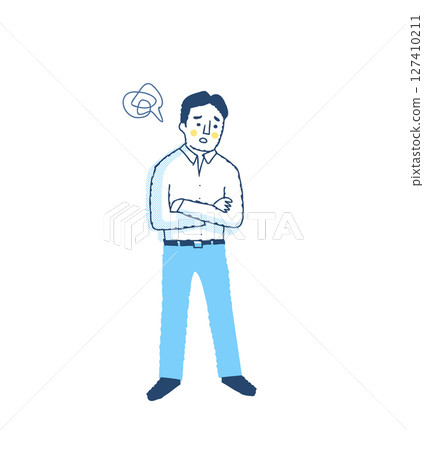 A man with a troubled expression and folded arms 127410211