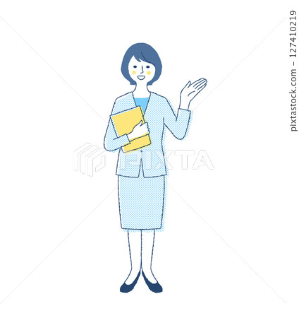 Smiling businesswoman holding documents 127410219