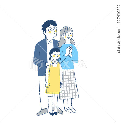 一家三口面帶微笑，往右看 127410222