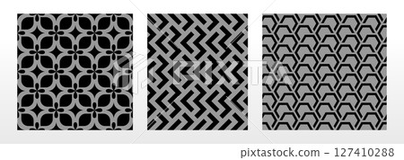 Geometric set of seamless black and gray patterns. Simple vector graphics Geometric set of seamless black and gray patterns. Simple vector graphics 127410288