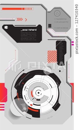 Futuristic system panel with circular interface and shard error readout. Infographics for software Futuristic system panel with circular interface and shard error readout. Infographics for software 127410340