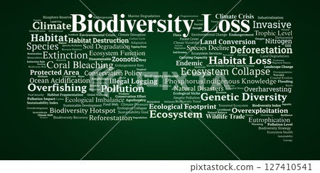 Biodiversity Loss Word Cloud. Critical Terms in Ecological Degradation and Species Decline 127410541