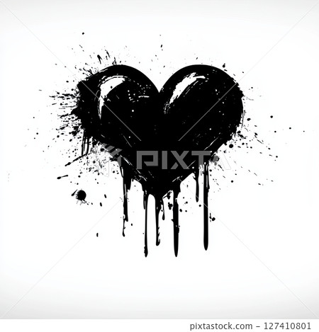 Grunge black heart with paint splashes and drips on white background, urban art concept 127410801
