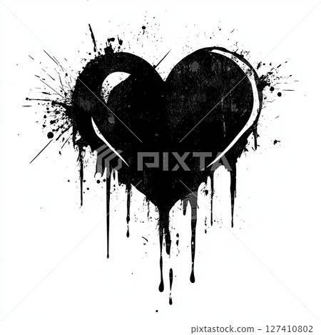 Artistic black heart with splatter texture and grunge elements, creative abstract design 127410802