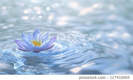 Blue lotus flower floating on water with ripples and soft bokeh light background peaceful scene 127410805