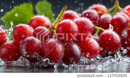 Fresh red grapes and water drops 127410920