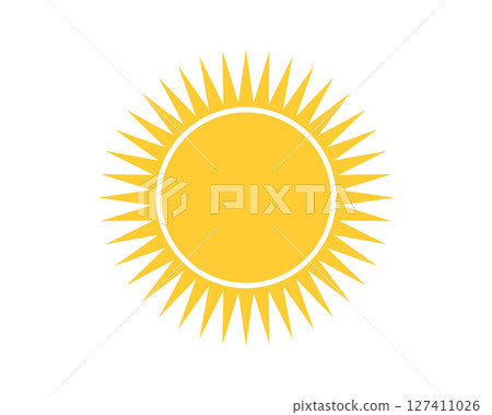 Bright and cheerful sun icon. A simple, flat design conveying warmth, energy, and optimism. Ideal for weather forecasts, summer promotions, and positive messaging. 127411026