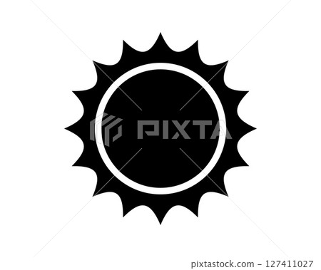 Simple black sun icon on white background. Symbolizes warmth, energy, and optimism. Perfect for weather forecasts, summer designs, and positive messaging. Simple black sun icon on white background. Symbolizes warmth, energy, and optimism. Perfect for weather forecasts, summer designs, and positive messaging. 127411027