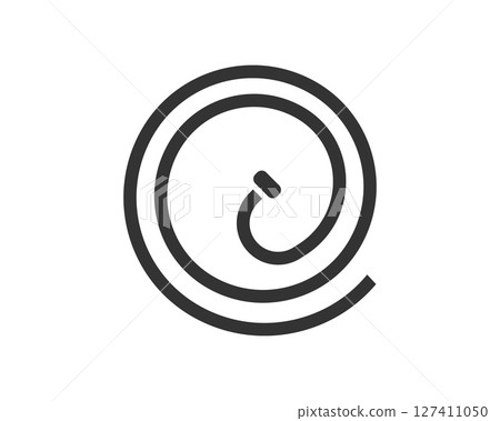 Coiled hose icon. A simple, minimalist graphic of a garden or water hose wound in a spiral. Perfect for irrigation, gardening, or cleaning concepts. Use for logos or designs. 127411050