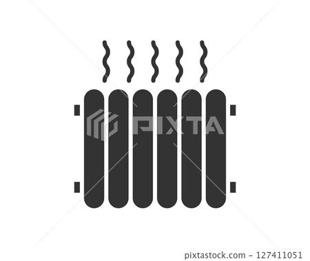 Simple vector icon of a heating radiator with rising heat waves. Represents warmth, comfort, and efficiency. Usable for climate control, house design, and energy concepts. 127411051