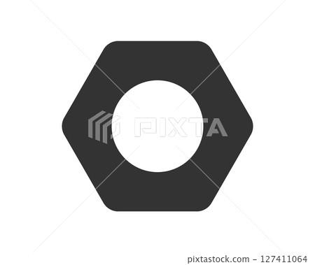Simple, graphic icon of a hex nut. Clean design, solid fill. Great for engineering, construction, or technical themes. Use for logos, web, presentations,  more. 127411064