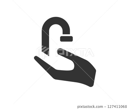 Simple icon of hand with faucet. Symbolizes water conservation, cleanliness, or plumbing services. Clean, modern design. Use for web, apps, or print materials. Simple icon of hand with faucet. Symbolizes water conservation, cleanliness, or plumbing services. Clean, modern design. Use for web, apps, or print materials. 127411068
