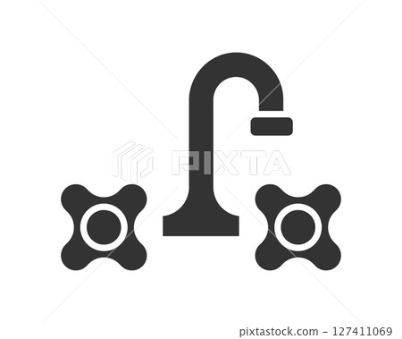 A minimalist icon depicting a classic water faucet. Great for plumbing services, home improvement, or water conservation concepts. Adaptable for app interfaces or vector designs. 127411069