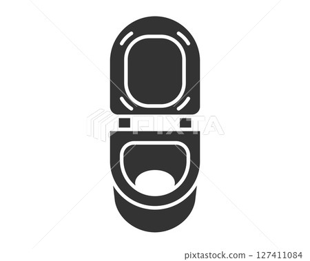 Minimalist icon of an open toilet. Symbolizes sanitation, hygiene, or bathroom facilities. Suitable for apps, web design, and informational graphics about public health. 127411084