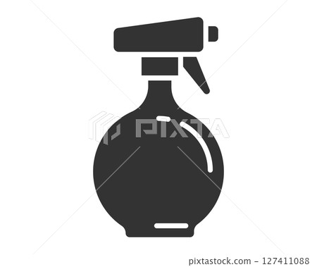 Spray bottle silhouette. Versatile icon for cleaning, gardening, beauty, or personal care. Simple, impactful graphic for designs needing a hygienic or refreshing touch. 127411088