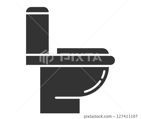 Minimalist icon of a toilet. Symbol of sanitation, hygiene, and plumbing. Use for websites, apps, or infographics related to bathrooms, health or facilities. 127411107