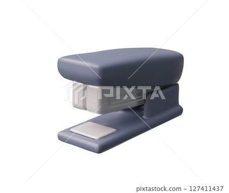 Office stapler tool 3D cartoon plastic style vector illustration, volume gray stationery instrument supplies render icon Office stapler tool 3D cartoon plastic style vector illustration, volume gray stationery instrument supplies render icon 127411437