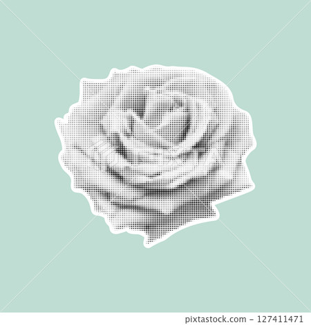 Stylized halftone rose in black and white on pastel background. Vintage retro design. Trendy vector illustration. Stylized halftone rose in black and white on pastel background. Vintage retro design. Trendy vector illustration. 127411471