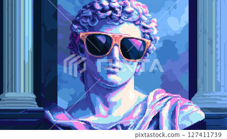 Pixel Art Illustration Featuring Apollo Belvedere Bust Wearing Sunglasses 127411739