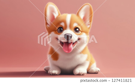 Adorable Funny Kawaii Fluffy Orange Corgi Puppy With Dot Eyes 127411821