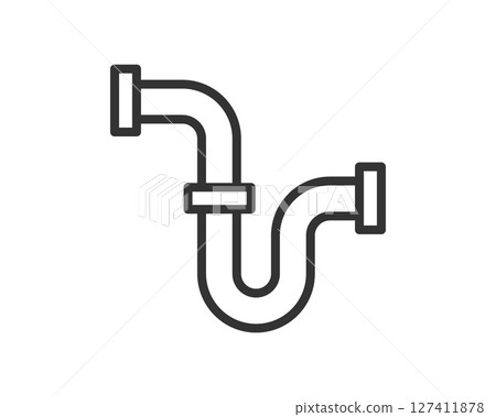 Clean line art illustration of a plumbing trap. Symbol for sanitation, water management, and home repair. Perfect for infographics, app design, and web icons. 127411878