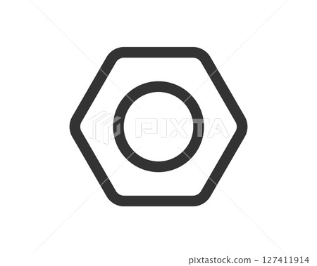 Simple and clean vector illustration of a nut. Useful as an icon for mechanics, engineering, or construction themes. Represents solutions, strength, and connectivity. Simple and clean vector illustration of a nut. Useful as an icon for mechanics, engineering, or construction themes. Represents solutions, strength, and connectivity. 127411914