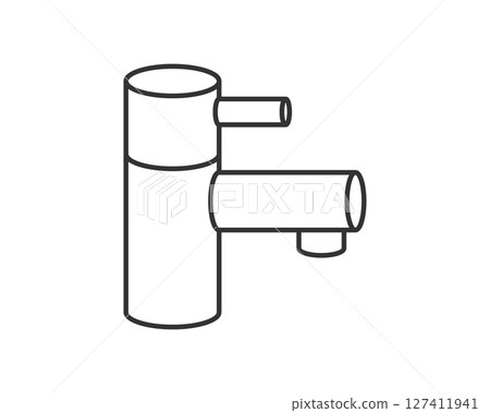 Clean line drawing of a faucet. Minimalist style, perfect for infographics, technical illustrations, and plumbingrelated designs. Symbolizes cleanliness, water, and modern fixtures. 127411941
