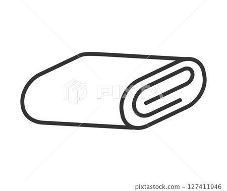 Minimalist line art illustration of folded fabric, towel or cloth. Concept for textile industry, home decor, hygiene, or cleaning services. Use in graphic design, icons. 127411946