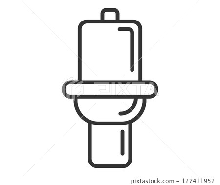 Clean line art icon of a modern water closet. Symbolizes plumbing, restrooms, or hygiene. Ideal for website design, apps, or informational graphics related to sanitation. 127411952