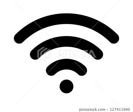 Bold black Wi-Fi symbol on white background. Perfect for app icons, website design, or tech presentations. Clean, modern style ensures versatility across various projects. Bold black Wi-Fi symbol on white background. Perfect for app icons, website design, or tech presentations. Clean, modern style ensures versatility across various projects. 127411990