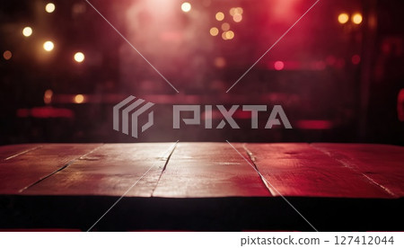 Red Wooden Table With Top Desk And Light Bokeh In Concert Blur Red Wooden Table With Top Desk And Light Bokeh In Concert Blur 127412044