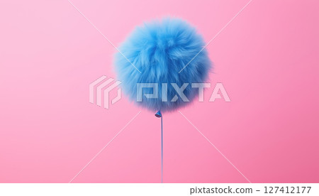 Floating Blue Balloon Fur On A Pink Background 127412177