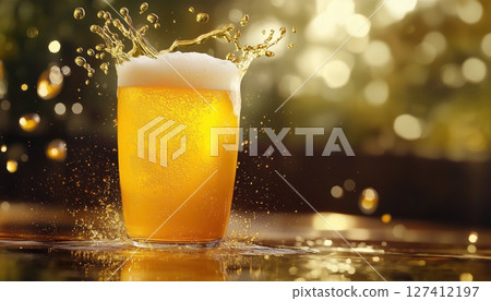 Yellow Liquid Splashes Of Beer 127412197