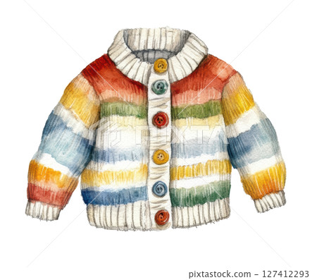 Sweater or jacket for baby watercolor PNG clipart isolated on white background. 127412293