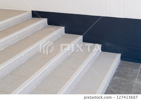 Modern staircase design contemporary building photograph indoor setting top-down view architectural aesthetics 127413687