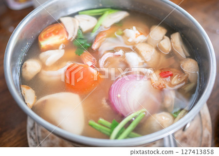 Delicious spicy soup recipe local kitchen food cozy atmosphere close-up culinary adventure 127413858